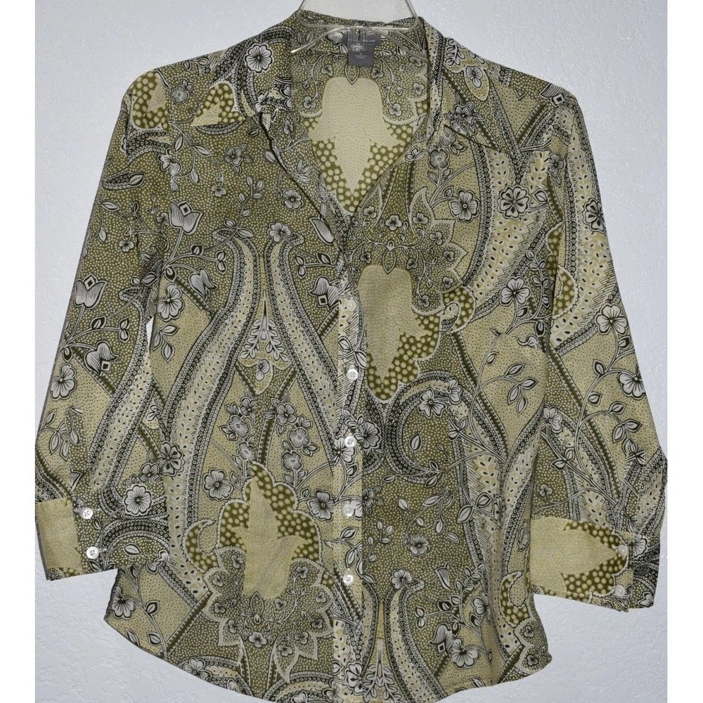 Ann Taylor Shirt Size 2 Button Down Long Sleeve Green Floral XS